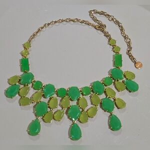 Stella & Dot Elodie Green Statement Bib Necklace Gold Tone